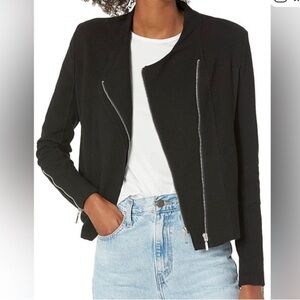 BLANKNYC Women's Crepe Mesh Detail Double Zip Moto Jacket Black Sz Small